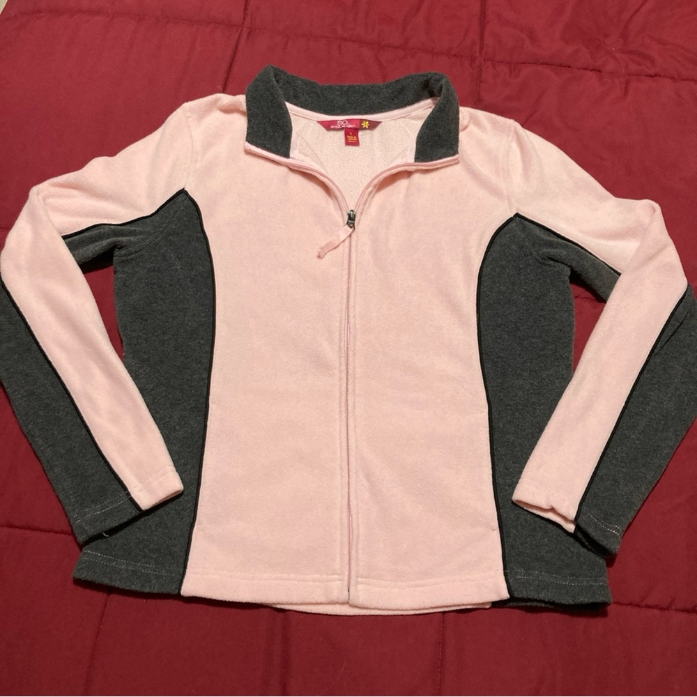 SO... Kohls Light Pink/Gray  Zip Up Fleece Sweatshirt Juniors Size L Large